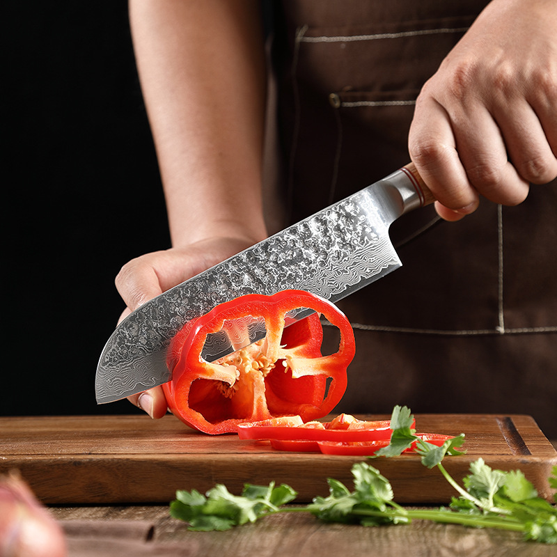 Kiru Shogun 8-inch Damascus-pattern chef knife with pale pakkawood handle